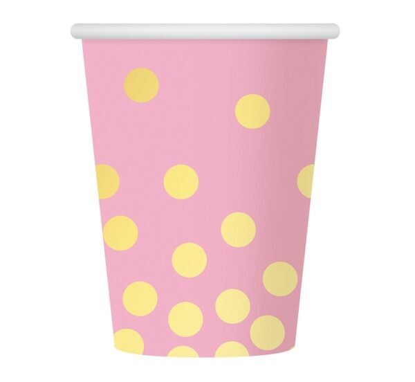 Goldene Punkte pink 6 Becher