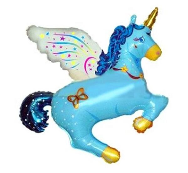 5 Folienballons Pegasus blau Mini Shape 35cm