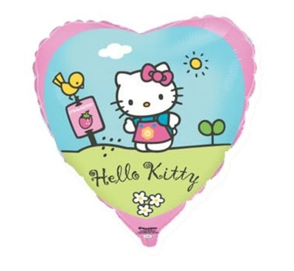 Hello Kitty auf der Wiese Herzform Folienballon 45cm