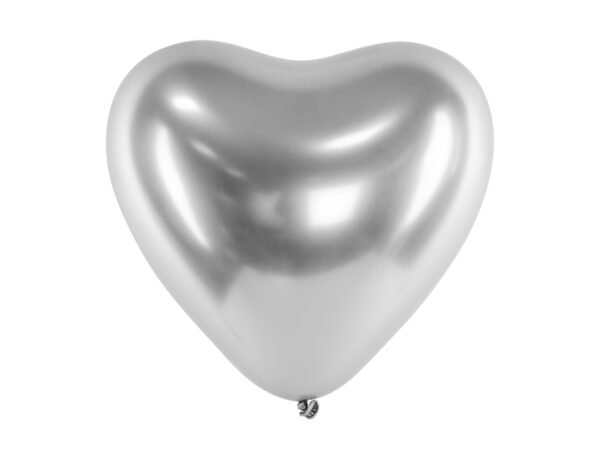 6 Herzluftballons metallic silber