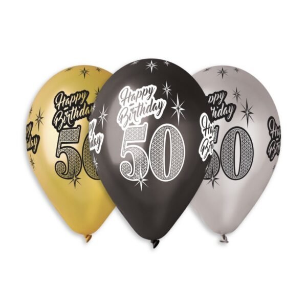 6 Luftballons Happy Birthday 50. Geburtstag metallic