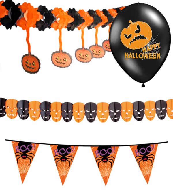 4er Set Papiergirlande Halloween mit Luftballons